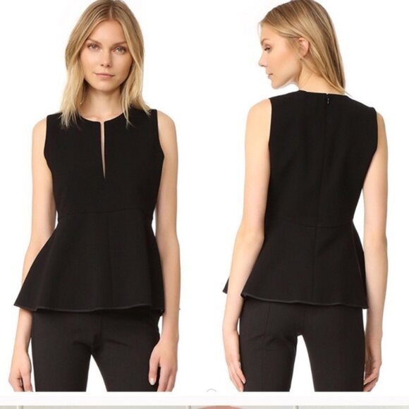 Theory Black & Ivory Sleeveless Small Peplum Double Bonded Crepe Top - Picture 1 of 8
